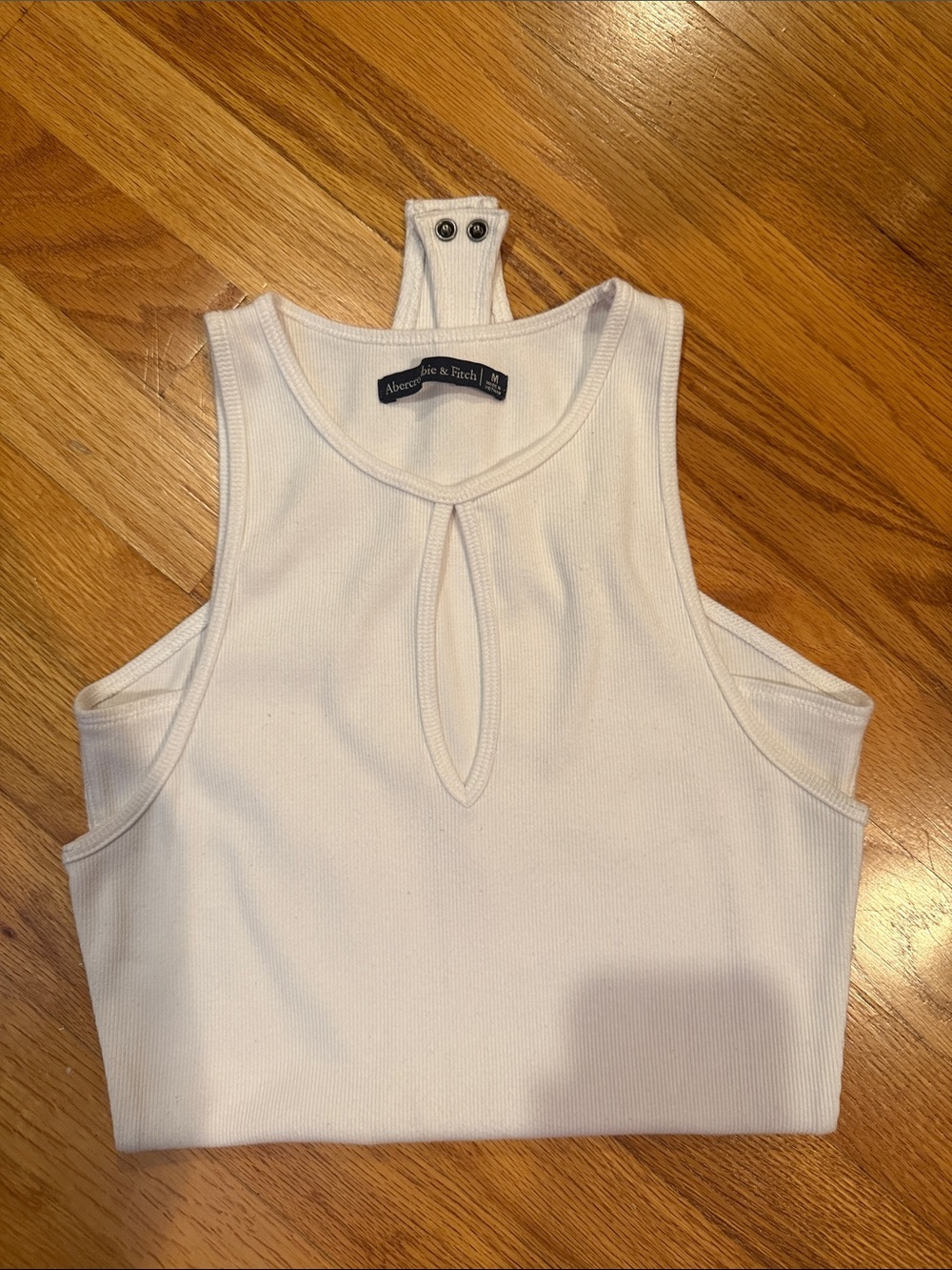 Abercrombie & Fitch White Ribbed Keyhole Halter Bodysuit